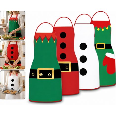 4 Pièces Ensemble Tablier de Noël avec Gant Motif Père Noël Textile Tissé 50 x 70 cm 0,1 kg Cuisine Domicile Fête de Noël (1/5)