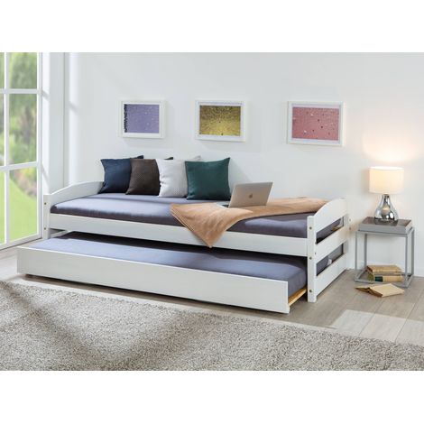 Dmora Lit simple avec deuxième lit relevable, en pin blanc massif, cm 209x97x62 (1/5)
