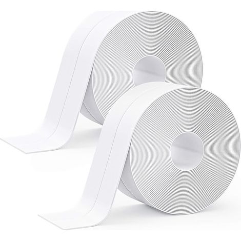 Lot de 2 rouleaux de ruban d'étanchéité autocollant blanc de 3,2 m x 3,8 cm pour cuisine, évier, salle de bain, toilettes et baignoire. Protection des bords de sol et de mur.