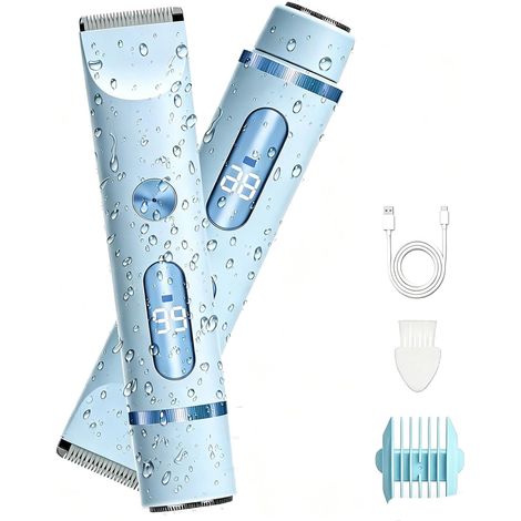 2 in 1 Rasoir Electrique Femme, Tondeuse Femme Intime, IPX7 Étanche Rasoir Femme, utilisation humide et sèche pour le visage, les aisselles, les jambes (Bleu) (1/5)