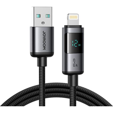 Cable de carga rápida Joyroom USB-A a Lightning con pantalla, 3 A, 1,2 m