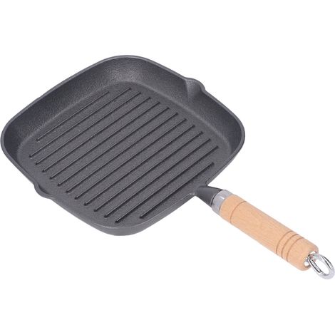 Poêle Gril Polyvalente Antiadhésive Carrée en Fonte avec Manche en Bois pour Bacon, Steak et Oignon (1/5)