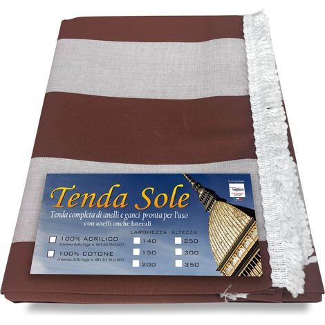 TENDA Sole DA ESTERNO Giardino BALCONE Riga PARI MARRONE Confezionata Cm. 140x300