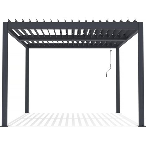 Habitat Et Jardin – Pergola bioclimatique aluminium 3 x 4 m – Toit étanche avec lames orientables – Système d'évacuation intégré – Gris anthracite (1/4)