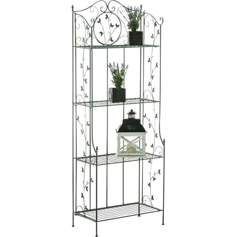 Scaffale a 4 ripiani per riporre scarpe e piante, altezza 158 cm, in metallo verde invecchiato 100003965