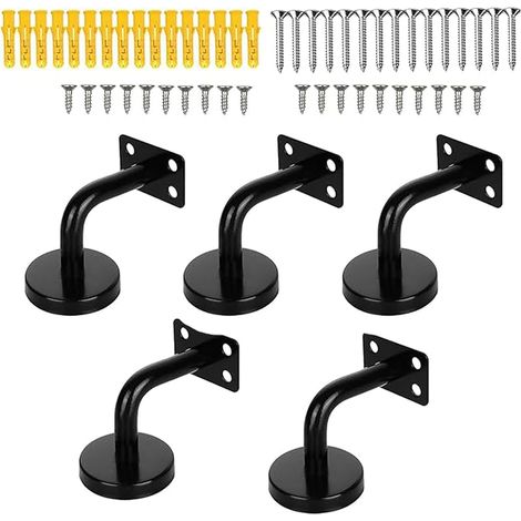 Handlaufhalterung, 5 Stück Edelstahl-Handlaufhalterungen zur Wandmontage, zur Unterstützung von Treppenhandläufen (Schwarz) (1/5)