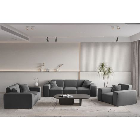 Sofaset Designersofa CELES PREMIUM 3-2-1 in Stoff Opera Velvet Dunkelgrau (1/5)