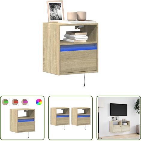 Armoires TV - Meubles TV muraux lumières LED 2 pcs chêne sonoma 41x31x45 cm (1/5)