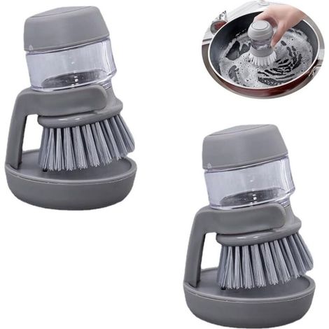 Brosse A Vaisselle Avec Distributeur De Savon - Corps Robuste Antirayure - Repose-Main Antidérapant - Tête Amovible - Lot De 2 (1/5)