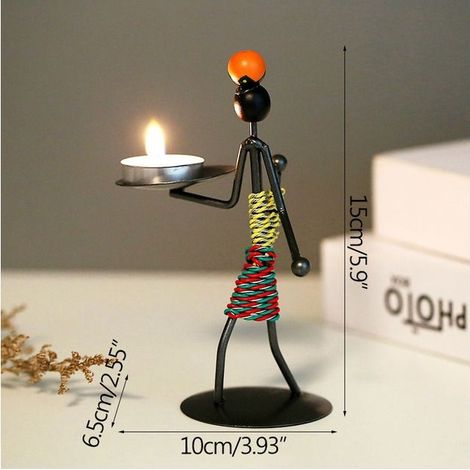 Set of 2 Retro Black Iron Candle Holders for Tables, Vintage Little Girl Shape Candlestick Holder with Hemp Rope for Home, Valentine's Day, Wedding, Christmas Decoration -L (1/5)