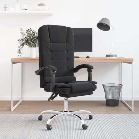 Fauteuil de bureau massant inclinable en velours noir, dossier et repose-pied réglables - PANGIVO (1/5)