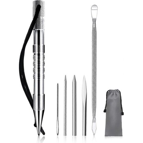 Pointe de marlin WILDAIR avec 6 aiguilles à lacer/fingers pour le travail du cuir ou de la paracorde. Ensemble d'aiguilles à lacer pour paracorde. (1/4)