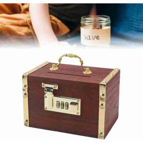 minifinker coffre d'argent en bois Boîte de rangement d'argent en bois verrouillable avec serrure à mot meuble boite Pas Ourlet (1/4)
