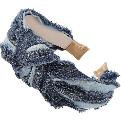 Bandeau en jean pour femme, nœud large, serre-tête à large bord, style rétro, idéal pour les fêtes et les coiffures du quotidien.-B