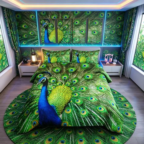 Housse de Couette en Forme de Plume de Paon avec Attaches pour Adulte et Femme, 1 Housse de Couette (1/5)