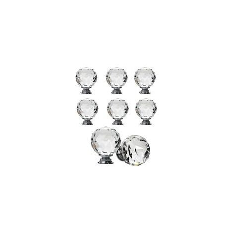 Set mit 8 kgelförmigen Kristall-Schubladenknöpfen, Griff, Türknaufform, Durchmesser 30 mm, klares Kristall, Schrankknöpfe, runde Glasknöpfe, Dekoration für Möbel, Schubladen (40 mm) (1/5)