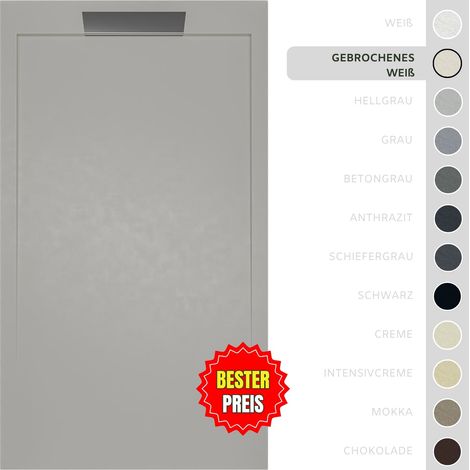 SOULBATH Duschwanne – Harz – Gelcoat – Glatte/Stein-Textur – GEBROCHENES WEISS – Rutschfest- 90X70 Extra flach 3 cm – Elegantes Design (1/5)