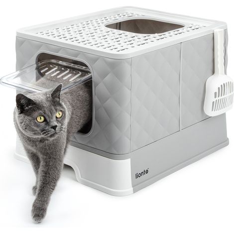 lionto Katzentoilette mit Schublade & Schaufel, 50,5x40,8x37 cm, weiß-grau (1/5)