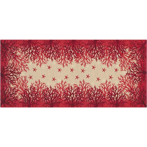 Tappeto Cucina In Ciniglia Arredo Moderno Passatoia Multiuso Ingresso Corridoio Antiscivolo Prodotto Italiano Disegni Piazzati Cotone Varie Misure Lavabile In Lavatrice Lavatrice Corallo Rosso - 57x14