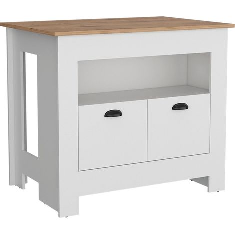 Isla de cocina Arlet en melamina con 2 puertas y 3 estantes , Blanco / Macadamia , 89.9 cm X 103 cm X 70 cm (1/5)