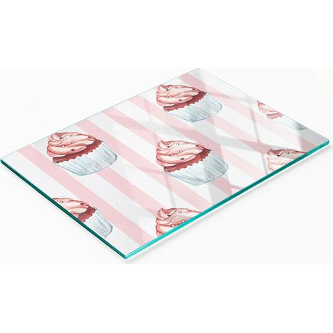 Tagliere da cucina in vetro temperato con decorazioni a forma di muffin, 80x52 cm. (1/5)