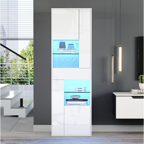Schrank Vitrine 55x38x170 für Wohnzimmer LED OKMYHOME (1/5)
