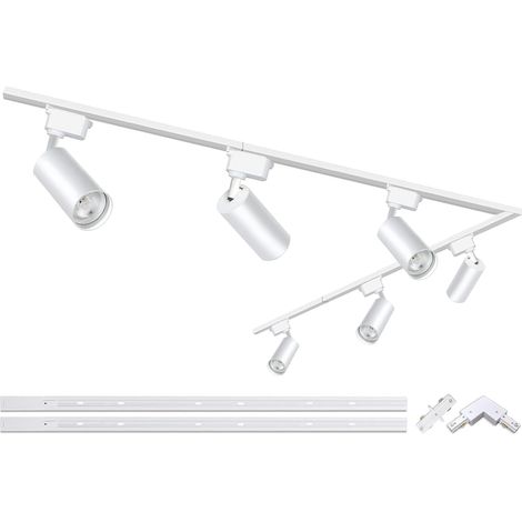 Kit d'éclairage sur rail blanc, 6 spots LED de type H avec rails d'éclairage supplémentaires de 2 m, plafonnier sur rail blanc froid 20 W 6000 K pour usage intérieur