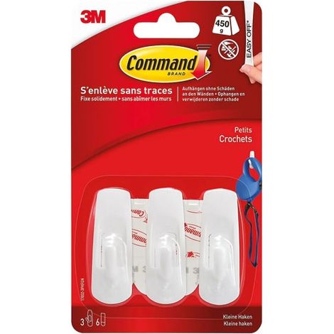 COMMAND - Crochets adhésif blanc petit blister de 3