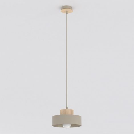 Lampada a sospensione KIVI in acciaio color mokka e legno (1/5)