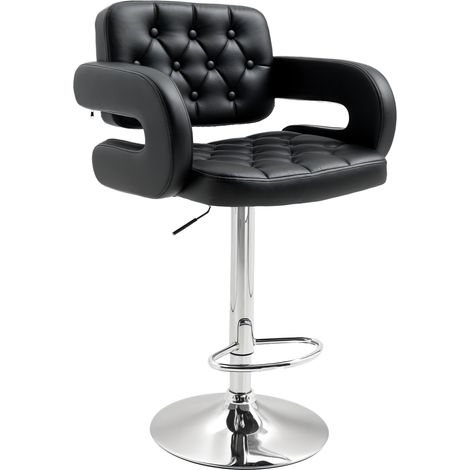 Tabouret de bar haut avec dossier et accoudoirs pivotant reglable en hauteur avec repose-pieds simili cuir noir
