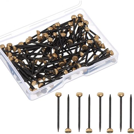 Lot de 50 clous pour tableau - En laiton - Avec tête en acier trempé - Avec boîte de rangement en plastique - Pour montage mural (1/5)