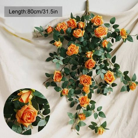Couronne de fleurs artificielles en soie, rosiers grimpants, plantes suspendues, plante verte, décoration pour la maison, le jardin, les murs et les clôtures-AquaForge
