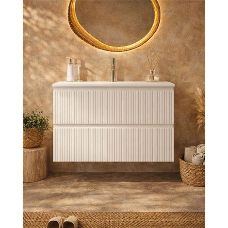 Mobile bagno cannettato 80X46 Pisa bianco opaco lavabo resina lucida
