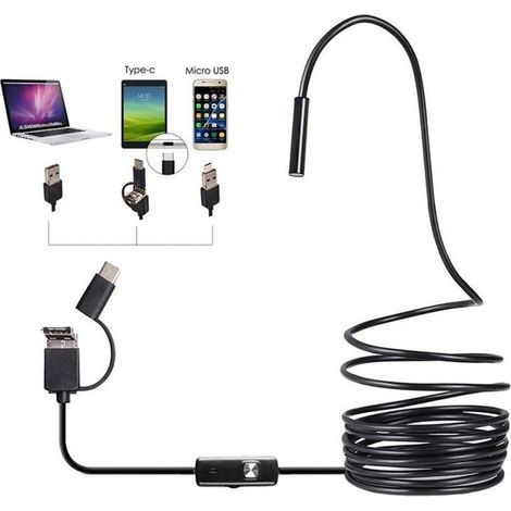 Caméra d'inspection USB Type-C 3 en 1 pour caméras HD industrielles Endoscope, tube étanche pour tuyau d'évacuation, luminosité réglable Endoscope industriel Caméra HD noire (taille : 5 m) (1/5)