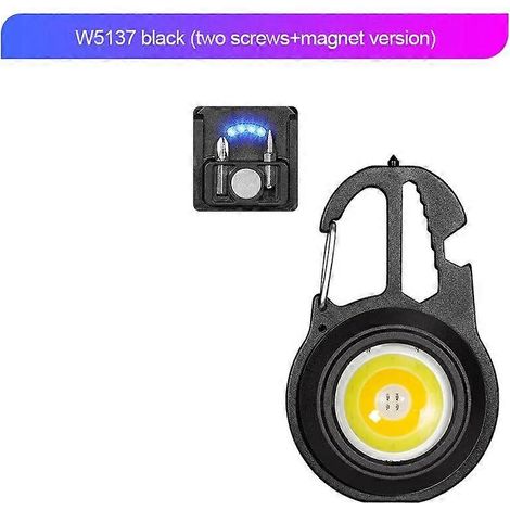 Mini lampe de travail multifonctionnelle à LED, marteau brise-vitre, clé, petit ouvre-bouteille, porte-clés, lampe de camping portable, noire, magnétique (1/5)