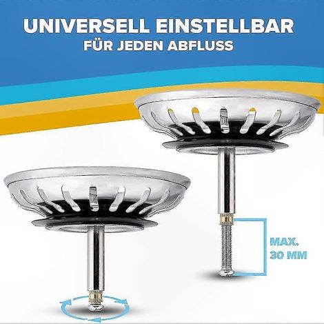 Bonde d'évier inoxydable pour évier de cuisine, filtre de vidange de remplacement pour lavabo, bouchon de drainage universel, grille anti-débris, accessoire de plomberie robuste (1/4)