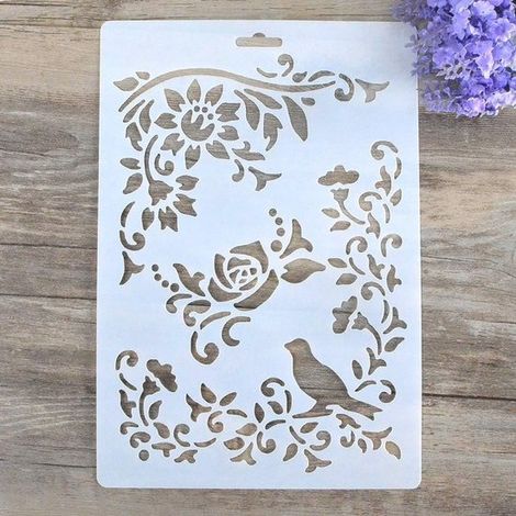 Pochoir à découper soi-même, format A4 (31 x 21 cm), motif oiseau, pour peindre murs et meubles avec de la peinture, des tampons encreurs ou un aérographe. (1/5)