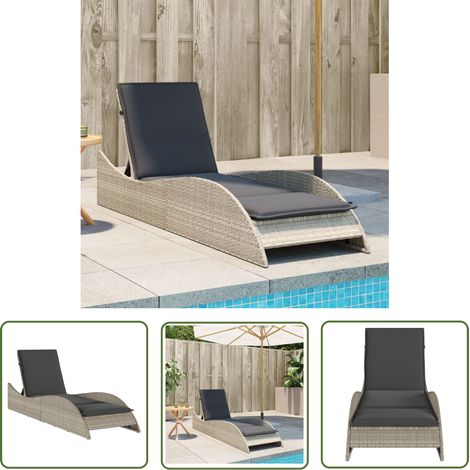 The Living Store Sonnenliege mit Auflage Hellgrau 60x205x73 cm Poly Rattan - Sonnenliege - Gartenliege - Relax Liege - Outdoor Lounge Chair - Poolside Lounger (1/5)