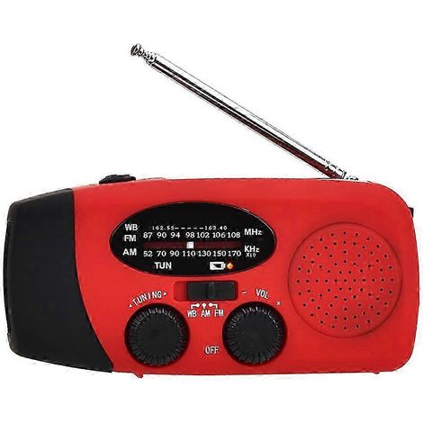 Radio d'urgence LED à manivelle solaire avec réception AM/FM/WB, conception portable et durable, chargement USB, idéale pour le camping, la randonnée et les situations d'urgence. (1/5)