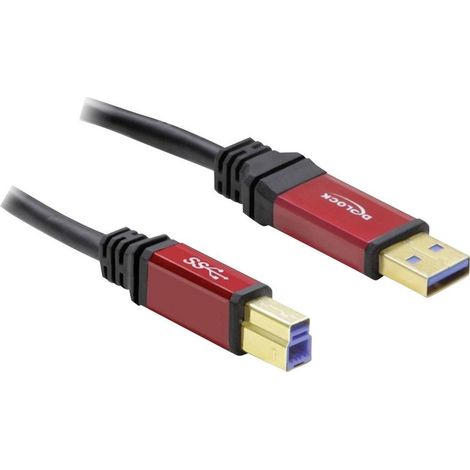 Delock Câble USB USB 3.2 Gen1 USB-A mâle, USB-B mâle 5.00 m rouge, noir contacts dorés, certifié UL (1/3)