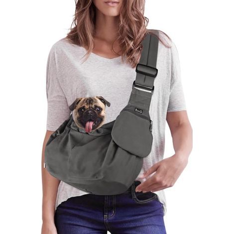 Sac de Transport pour Animaux, Ajustable Sac de Transport en Bandoulière pour Chien et Chat avec Support d'épaule rembourré, Convient pour Les Chiots, Petit Porte Chien ventral pour extérieur (1/5)
