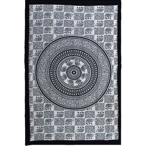Colcha Individual de AlgodÃ³n + Tapiz de Pared - Mono - Mandala Elefante