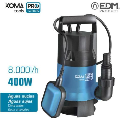 Pompe À Eau Souillée - 400 W - Débit 8000 L/h - Hauteur Refoulement 5 M - Aspiration 7 M - Particules Jusqu'à 35 Mm - Câble 10 M (1/3)