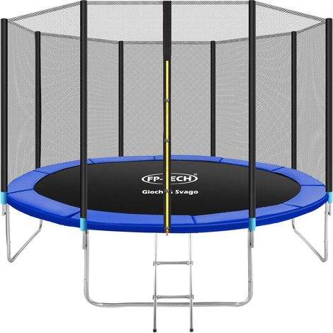 TRAMPOLINO ELASTICO DA GIARDINO 3,66 M Ø PER ESTERNO O INTERNO + RETE DI SICUREZZA E SCALETTA (1/5)