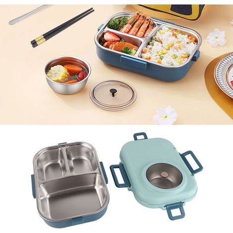 Isolierte Lunchbox aus Edelstahl 304, doppelwandige tragbare Bento-Box mit Suppenschüssel und Fächern, blaue Farbe, beinhaltet eine Lunchbox, eine Suppenschüssel und Besteck. (1/5)