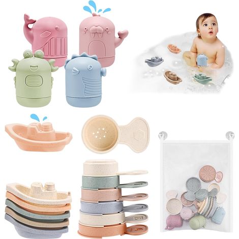 Badespielzeug, 16-teiliges Baby-Badespielzeug-Set, weiche Silikon-Matrjoschka-Puppen, Badespielzeug für Babys, lustiges Badespielzeug für die Babyparty, schwimmendes Spielzeug für Babys und Kinder