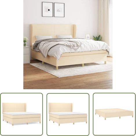 The Living Store Boxspringbett mit Matratze Creme 160x200 cm Stoff - Boxspringbett - Doppelbett - Cremefarbenes Bett - Bettenrahmen - Lattenrost (1/5)