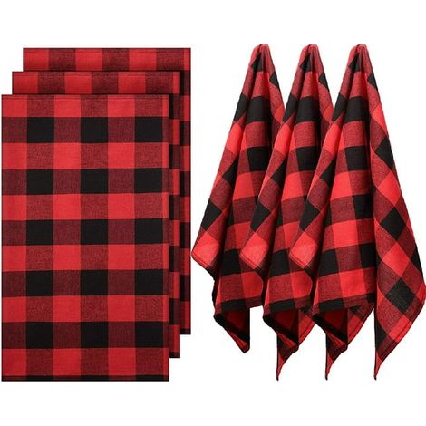 6 torchons de cuisine écossais Buffalo Check, serviettes de table pour la Saint-Patrick, 18x28 pouces, en tissu à carreaux rouge et noir, pour nettoyer, sécher, cuisiner et pâtisser, lot de 6 (1/5)