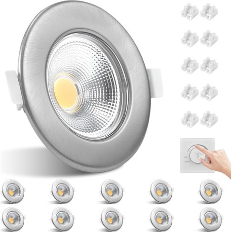 10er LED Einbaustrahler 230V Dimmbar 10W 850LM Einbauleuchten Gebürstet Edelstahl Led Spots 3000K Warmweiß Deckenspots Flach Einbauspots 65-85mm Lochmaß für Küche Wohnzimmer (1/5)