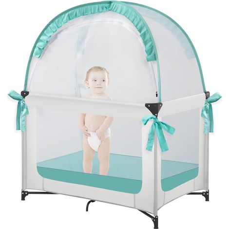 Moustiquaire lit bébé en yourte mongol, sans installation et pliable, protection anti-insectes pour berceau, Composition : 70 × 130 × 140 cm, Couleur : vert (1/5)